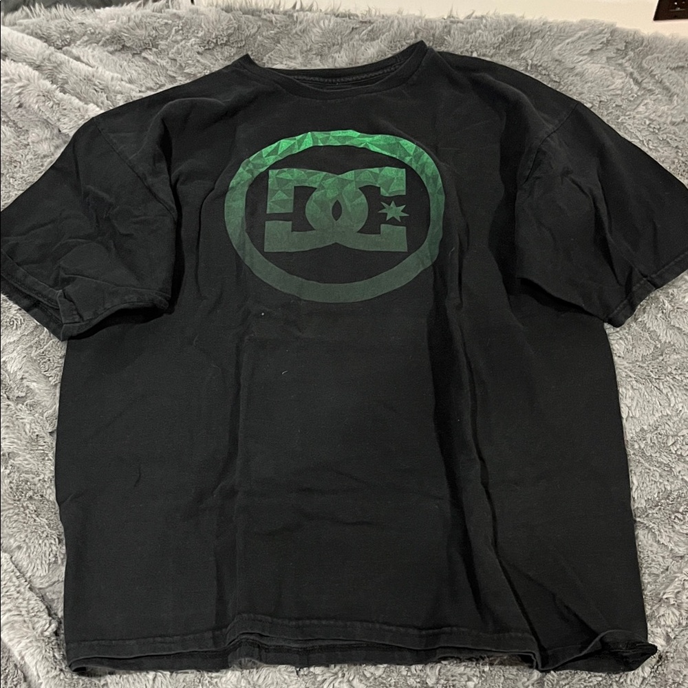 DC Black Tee with Vibrant Green Emblem